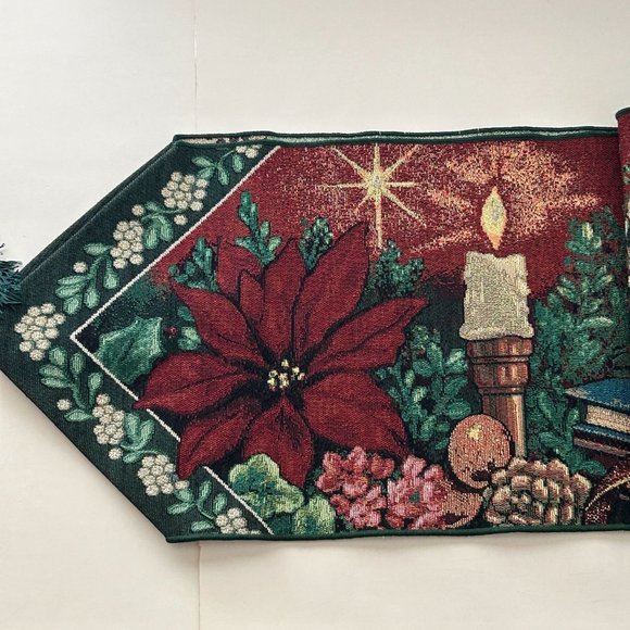 Manual Woodworkers and Weavers Woven Table Runner Poinsettia Candles 70x13 USA - Picture 7 of 10